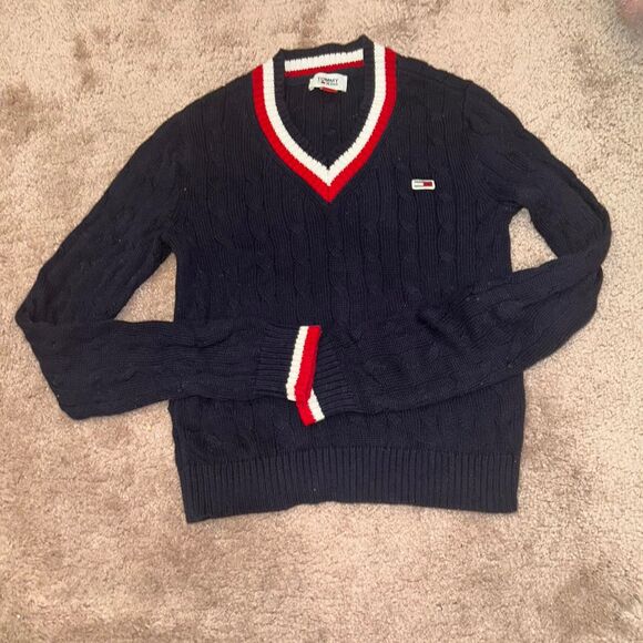 Tommy Hilfiger Sweaters - Tommy-hilfiger Women's Navy and Red Jumper